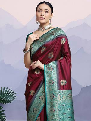 Maroon woven design kanjeevaram saree 1
