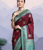 Maroon woven design kanjeevaram saree