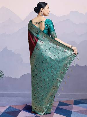 Maroon woven design kanjeevaram saree 2