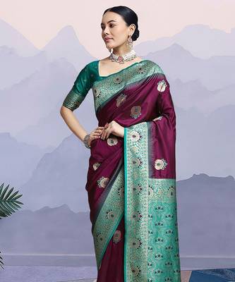 Maroon woven design kanjeevaram saree 3