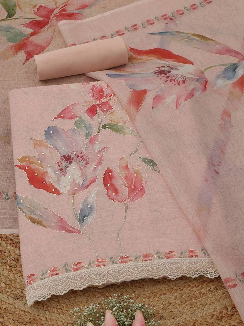 printed linen unstitched dress material