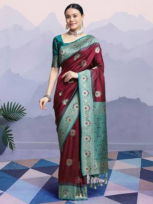 Maroon woven design kanjeevaram saree 4