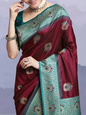 Maroon woven design kanjeevaram saree 5