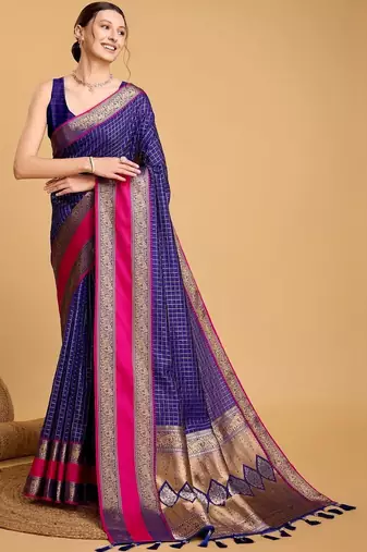 Blue woven design saree with unstitched blouse