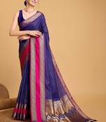 Blue woven design saree with unstitched blouse