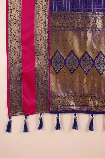 Blue woven design saree with unstitched blouse