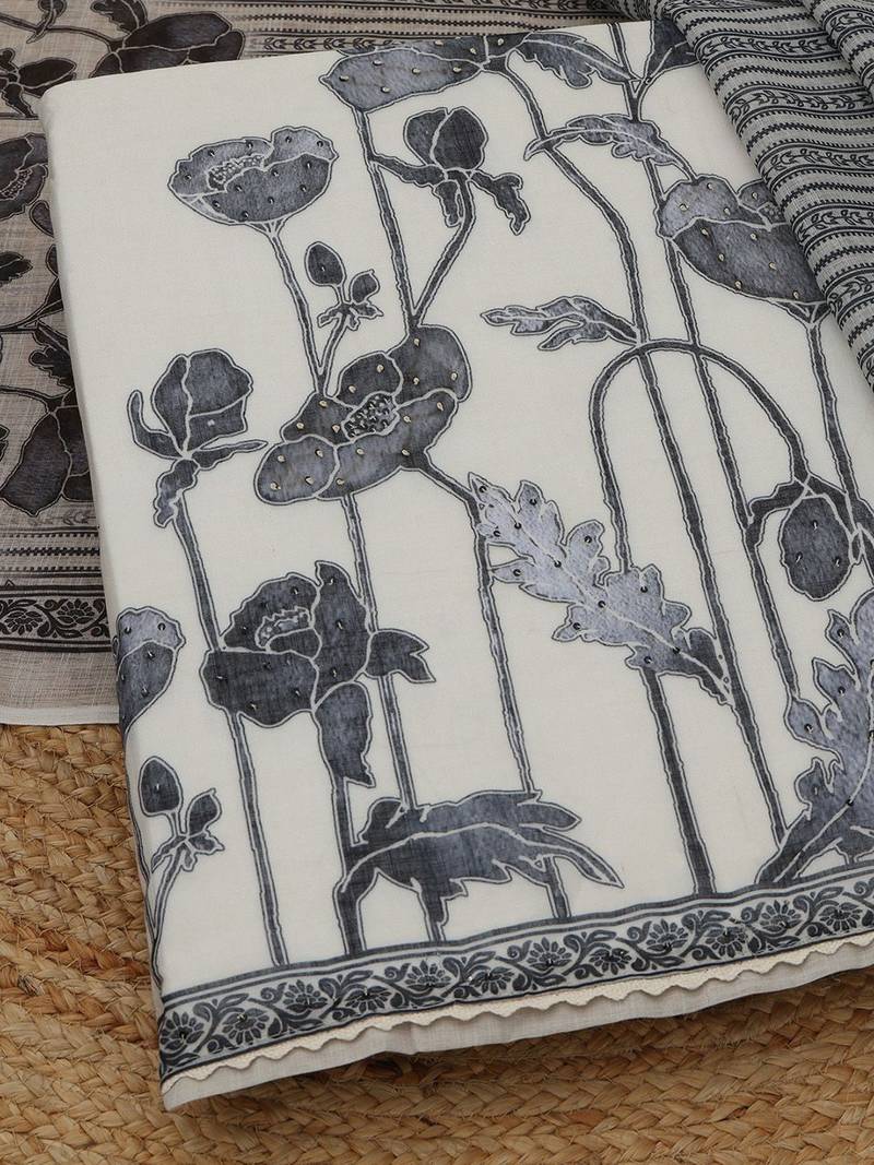 printed linen unstitched dress material