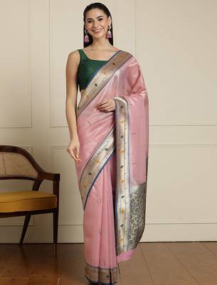Pink woven design zari paithani saree 1
