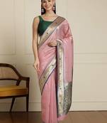 Pink woven design zari paithani saree