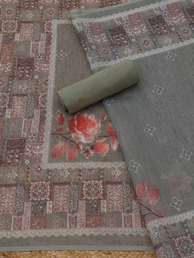 printed linen unstitched dress material
