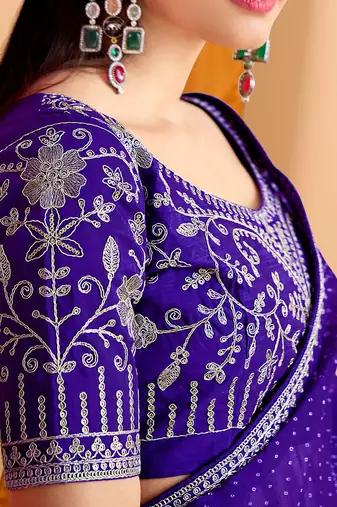 Blue women bandhani printed saree with matching blouse