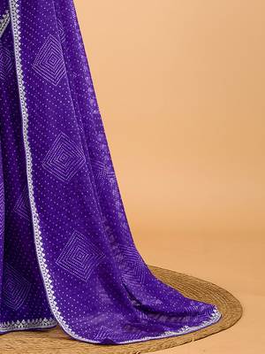 Blue women bandhani printed saree with matching blouse 5