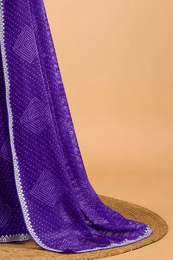 Blue women bandhani printed saree with matching blouse