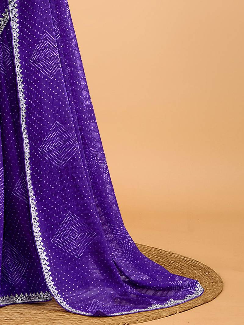 Blue women bandhani printed saree with matching blouse