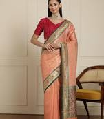 Peach woven design paithani saree