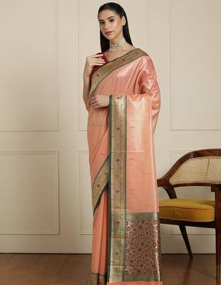 Peach woven design paithani saree 2