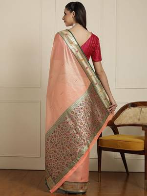 Peach woven design paithani saree 3