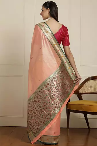 Peach woven design paithani saree