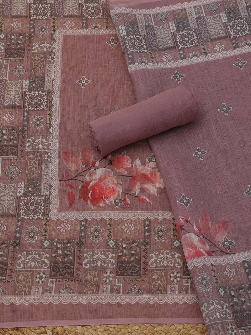 printed linen unstitched dress material