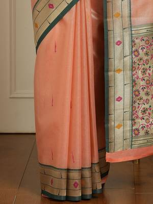 Peach woven design paithani saree 5