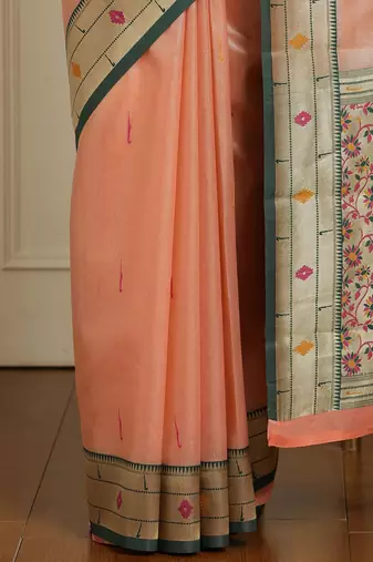 Peach woven design paithani saree