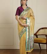 Yellow geometric woven design paithani saree