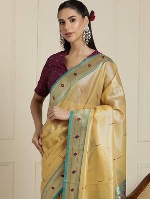 Yellow geometric woven design paithani saree 4