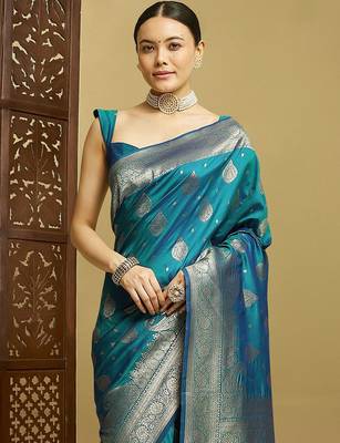 Teal woven design kanjeevaram 1
