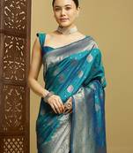 Teal woven design kanjeevaram