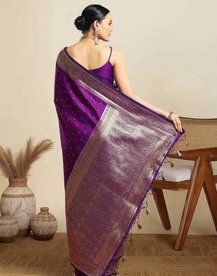 Purple ethnic motifs woven design kanjeevaram saree 2