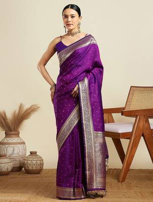 Purple ethnic motifs woven design kanjeevaram saree 3