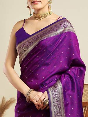 Purple ethnic motifs woven design kanjeevaram saree 5