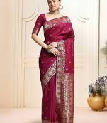 Magenta ethnic motifs woven design zari kanjeevaram saree