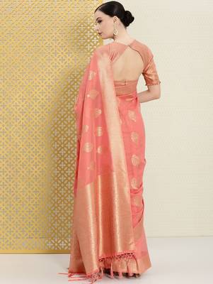 Pink pink & gold-toned ethnic motifs zari saree 3