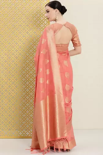 Pink pink & gold-toned ethnic motifs zari saree
