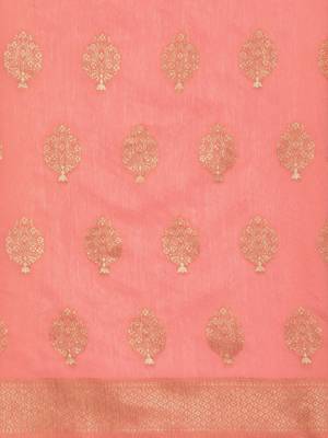 Pink pink & gold-toned ethnic motifs zari saree 5