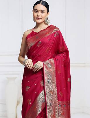 Pink woven design ethnic motifs kanjeevaram saree 1