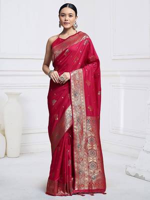 Pink woven design ethnic motifs kanjeevaram saree 2