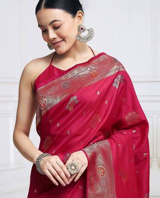 Pink woven design ethnic motifs kanjeevaram saree 5