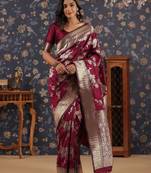 Burgundy ethnic woven design banarasi saree