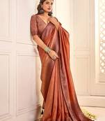 Rust jamdani woven design saree with blouse piece