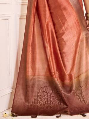 Rust jamdani woven design saree with blouse piece 5