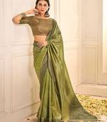 Green woven design jamdani saree with blouse piece