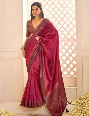 Burgundy jamdani woven design saree with blouse piece 1