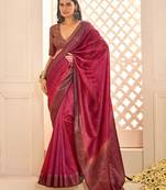 Burgundy jamdani woven design saree with blouse piece