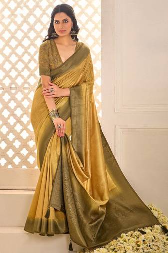 Gold jamdani woven design saree with blouse piece