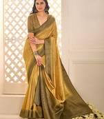 Gold jamdani woven design saree with blouse piece