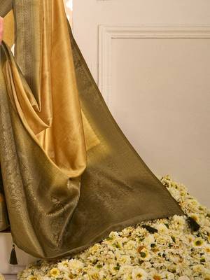 Gold jamdani woven design saree with blouse piece 5