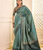 Sea green woven design jamdani saree with blouse piece