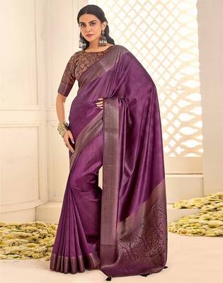 Purple jamdani woven design saree with blouse piece 1